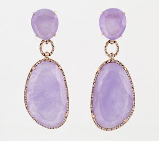A PAIR OF PURPLE JADE EARRINGS IN ROSE GOLD WITH DIAMONDS