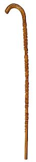 311. “Remember the Maine” Folk-Art Cane – Ca. Early 20th Century – Carved in high relief on the entire shaft is “Ja