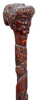 331. Partial Folk-Art Cane – Ca. 1850 – A Romulus and Remus folk-art cane which appears to be missing about a 6 inch sect