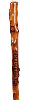 342. Civil War Folk-Art Cane- Ca. Late 19th Century – A nice “round top” cane which was cut from the battlefield, one M