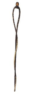 349. Folk-Art Character Cane – Ca.1900 – A twin twig shaft which has a small head atop with a whimsical face and never ha