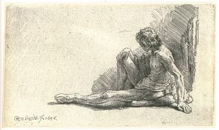 Rembrandt van Rijn (after) - Nude Man Sitting on the Ground