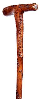 385. Civil War Folk-Art Cane – Dated 1863 – Probably a Civil War Prisoner of War cane, carved in high relief is the follo
