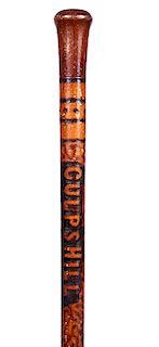 386. Culps Hill Civil War Folk-Art Cane – Ca. 1880 – A pyro decorated Gettysburg cane with the words “Culps Hill” and
