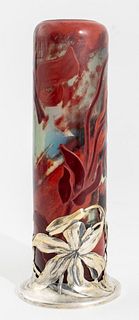 Emile Galle Glass Vase with Silver Plate Base
