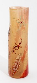 Emile Galle Carved Enameled Glass Vase, ca. 1890