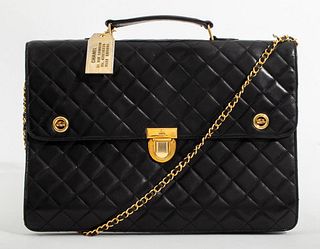 Chanel Quilted Black Leather Briefcase