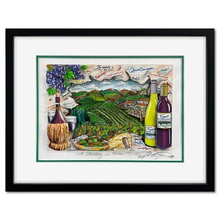 Charles Fazzino, "A Tasting in Wine Country" Framed 3D Limited Edition Silk Screen, DX Numbered and Hand Signed with Certificate of Authenticity.