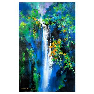 Thomas Leung, "Sound of Waterfall" Original Acrylic Painting on Canvas, Hand Signed with Letter of Authenticity