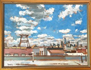 Boris Tyomkin- Oil on canvas "Brooklyn Rooftop"