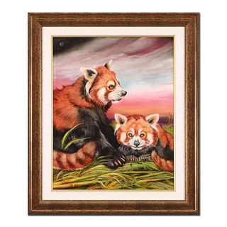 Martin Katon - "Red Panda Mother And Cub" Framed Original Oil Painting on Canvas, Hand Signed with Certificate of Authenticity.