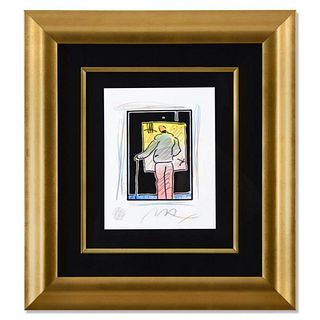 Peter Max, "Man at Easel" Framed One-of-a-Kind Mixed Media, Hand Signed with Certificate of Authenticity.