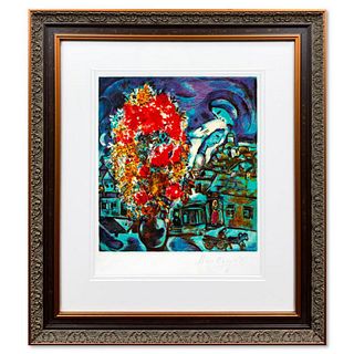 Marc Chagall (1887-1985), "Le Boutique Et Le Village Bleu" Framed Limited Edition Lithograph with Certificate of Authenticity.