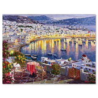 Sam Park, "Mykonos Sunset" Hand Embellished Limited Edition Serigraph on Canvas (30" x 40"), Numbered and Hand Signed with Letter of Authenticity.