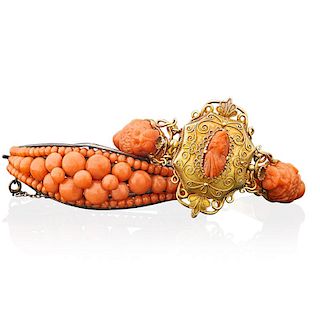 EARLY OR MID VICTORIAN CARVED CORAL BRACELETS