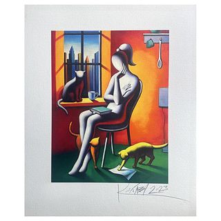 Mark Kostabi, "Feline Dreams" hand signed limited edition serigraph with Certificate of Authenticity.