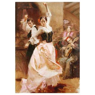 Pino (1939-2010), "Dancing in Barcelona" Hand Embellished Limited Edition on Canvas (48" x 34"), Numbered and Hand Signed with Certificate of Authenti