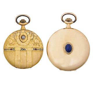 TWO CONTINENTAL GOLD POCKET WATCHES