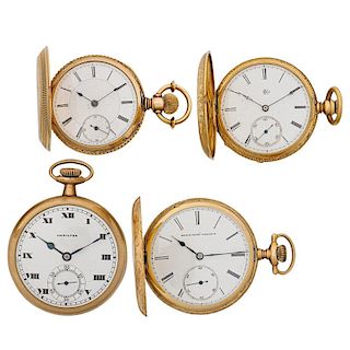 FOUR AMERICAN GOLD OR GOLD-FILLED POCKET WATCHES