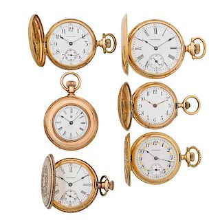 SIX VICTORIAN GOLD POCKET OR PENDANT WATCHES
