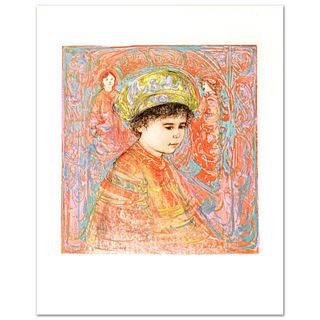 Boy with Turban Limited Edition Lithograph by Edna Hibel (1917-2014), Numbered and Hand Signed with Certificate of Authenticity.