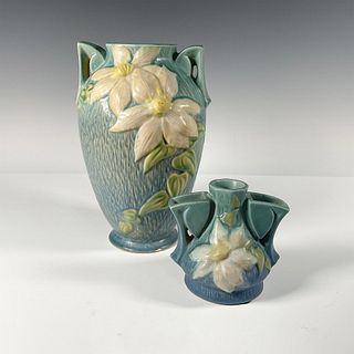 2pc Roseville Pottery, Clematis Vases and Frog