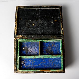 Antique Handmade Wooden Jewelry Box, Engraved Anna