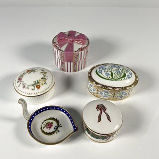 5pc Porcelain Trinket Boxes and Ring Stand
