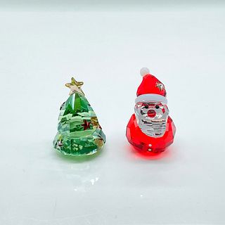 2pc Swarovski Crystal Figurines, Christmas Tree + Santa