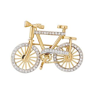 DIAMOND & YELLOW GOLD BICYCLE BROOCH