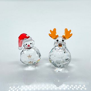 2pc Swarovski Crystal Figurines, Christmas Snowman/Reindeer