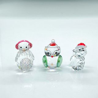 3pc Swarovski Crystal Figurines, Christmas Owl/Cat/Penguin