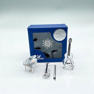 4pc Swarovski Crystal Figurines, Musical Instruments + Pin