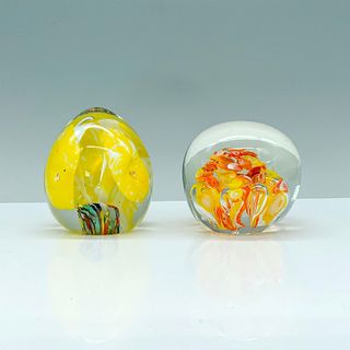 2pc Yellow Themed Art Glass Paperweights
