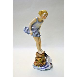 Royal Worcester Porcelain Sea Breeze Girl Figurine, Puce Mark, F.G.Doughty