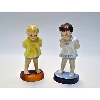 Royal Worcester Porcelain Freda Doughty Tommy Children Figurines, Original Model, Puce Marked, 2913, 2 Pcs