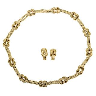 BUCCELLATI ROPED YELLOW GOLD NECKLACE & EARRING SUITE