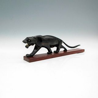 Hand Carved Wood Panther Figurine