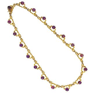 AMETHYST & YELLOW GOLD FOLIATE LINK NECKLACE
