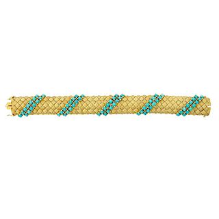 YELLOW GOLD & TURQUOISE DIMENSIONAL STRAP BRACELET