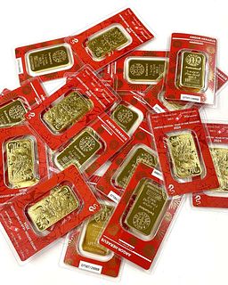 (5) Carded 2024 Year Of The Dragon 1 ozt .9999 Gold Bar