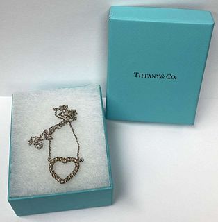 Tiffany & Co. Twist Open Heart Pendant Necklace .925 Sterling Silver W/ 18k Gold