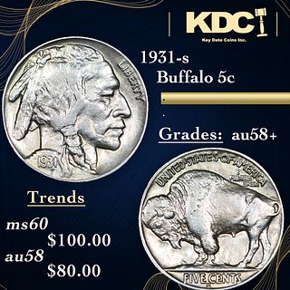 1931-s Buffalo Nickel 5c Grades Choice AU/BU Slider+