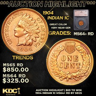 ***Auction Highlight*** 1904 Indian Cent 1c Graded ms64+ rd By SEGS (fc)