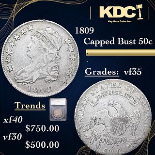 1809 Capped Bust Half Dollar 50c Graded vf35 By SEGS
