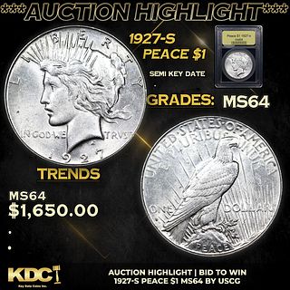 ***Auction Highlight*** 1927-s Peace Dollar $1 Graded Choice Unc By USCG (fc)