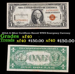 1935A $1 Silver Certificate Hawaii WWII Emergency Currency Grades xf