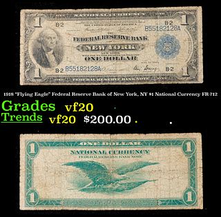 1918 "Flying Eagle" Federal Reserve Bank of New York, NY $1 National Currency Grades vf, very fine FR-712