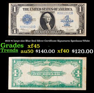 1923 $1 large size Blue Seal Silver Certificate Graded xf+ Signatures Speelman/White