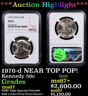 ***Auction Highlight*** NGC 1976-d Kennedy Half Dollar NEAR TOP POP! 50c Graded ms67 BY NGC (fc)